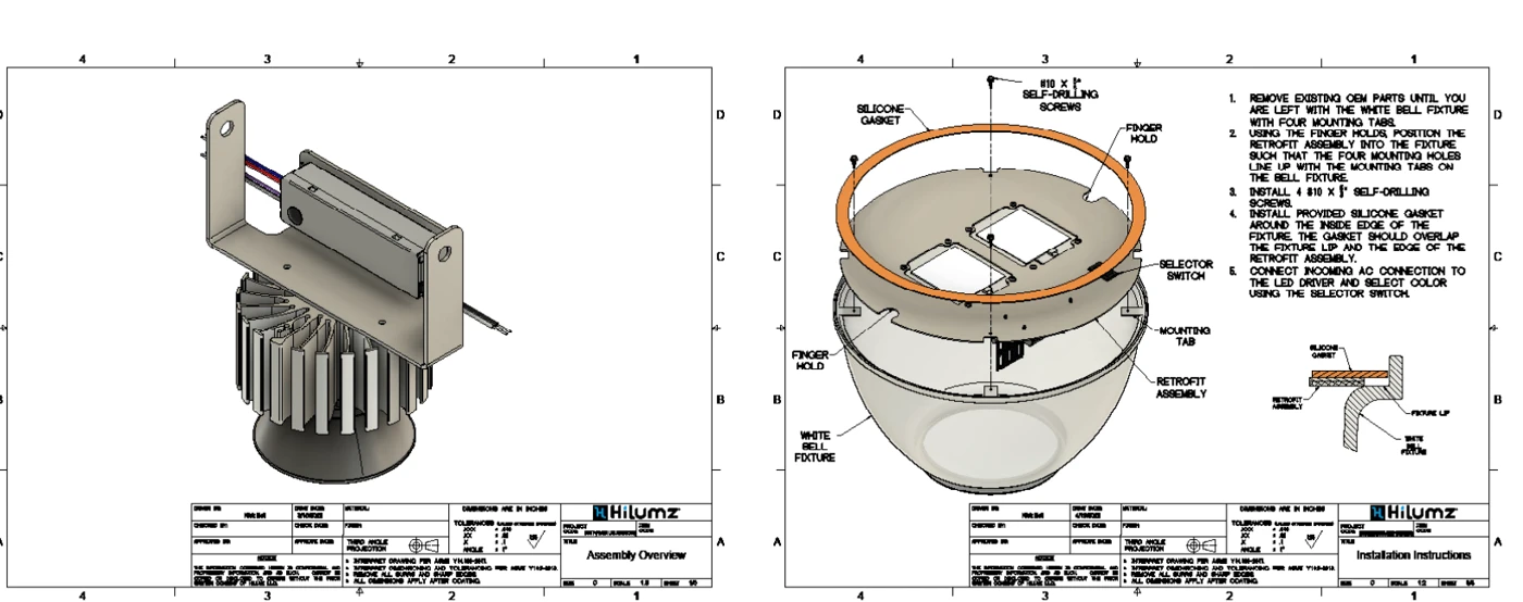 HiLumz engineering drawings for fixture-specific kits